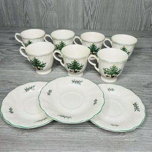 Nikko Japan happy holidays print tea cups & dessert plate 7 cups 3 plates